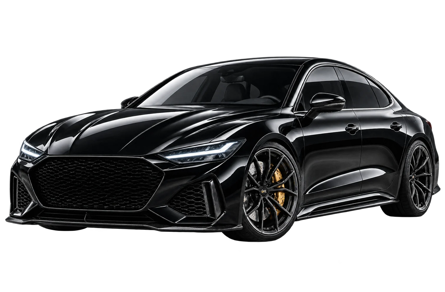 Black luxury car with gold brake calipers
